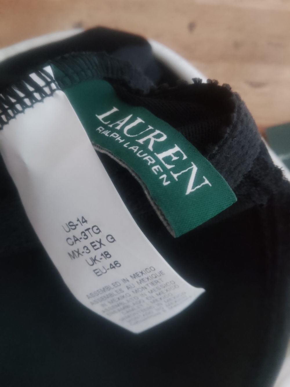 NWT Lauren Ralph Lauren Black ONE piece Bathing Suit w/ Green Logo Tag Sz 14 - Picture 2 of 6